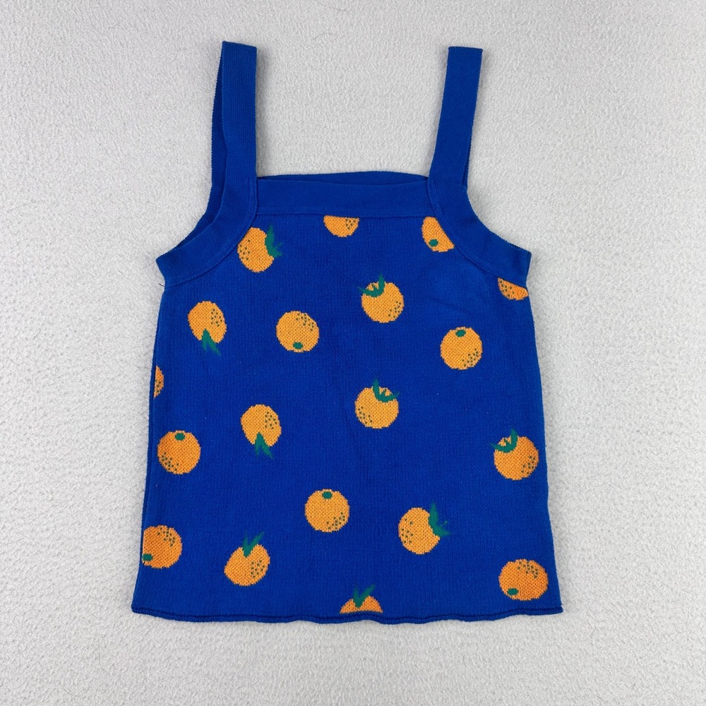 Bobo Choses Orange Print Knit Tank Top Kids 4-5Y Blue Fruit Sample Cotton